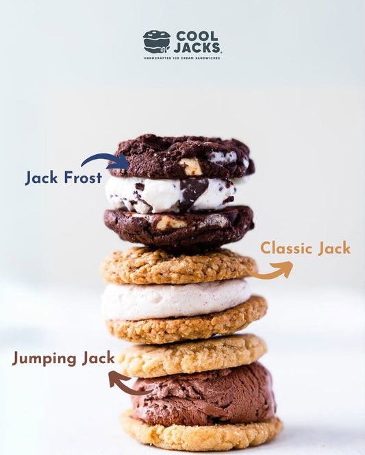 A stack of three Cool Jacks handcrafted ice cream sandwiches.